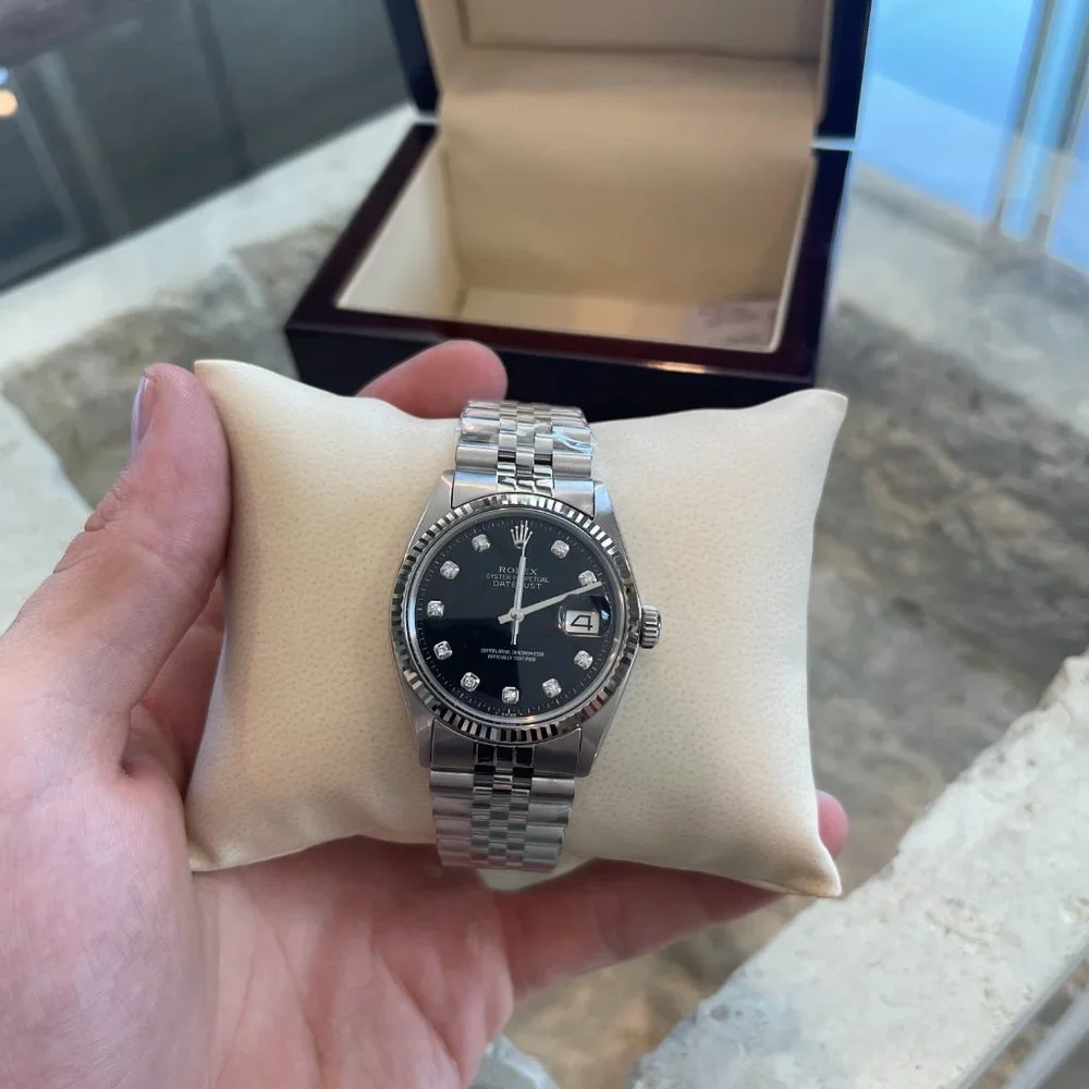 New Rolex Men's 36mm Black Dial Diamond Watch